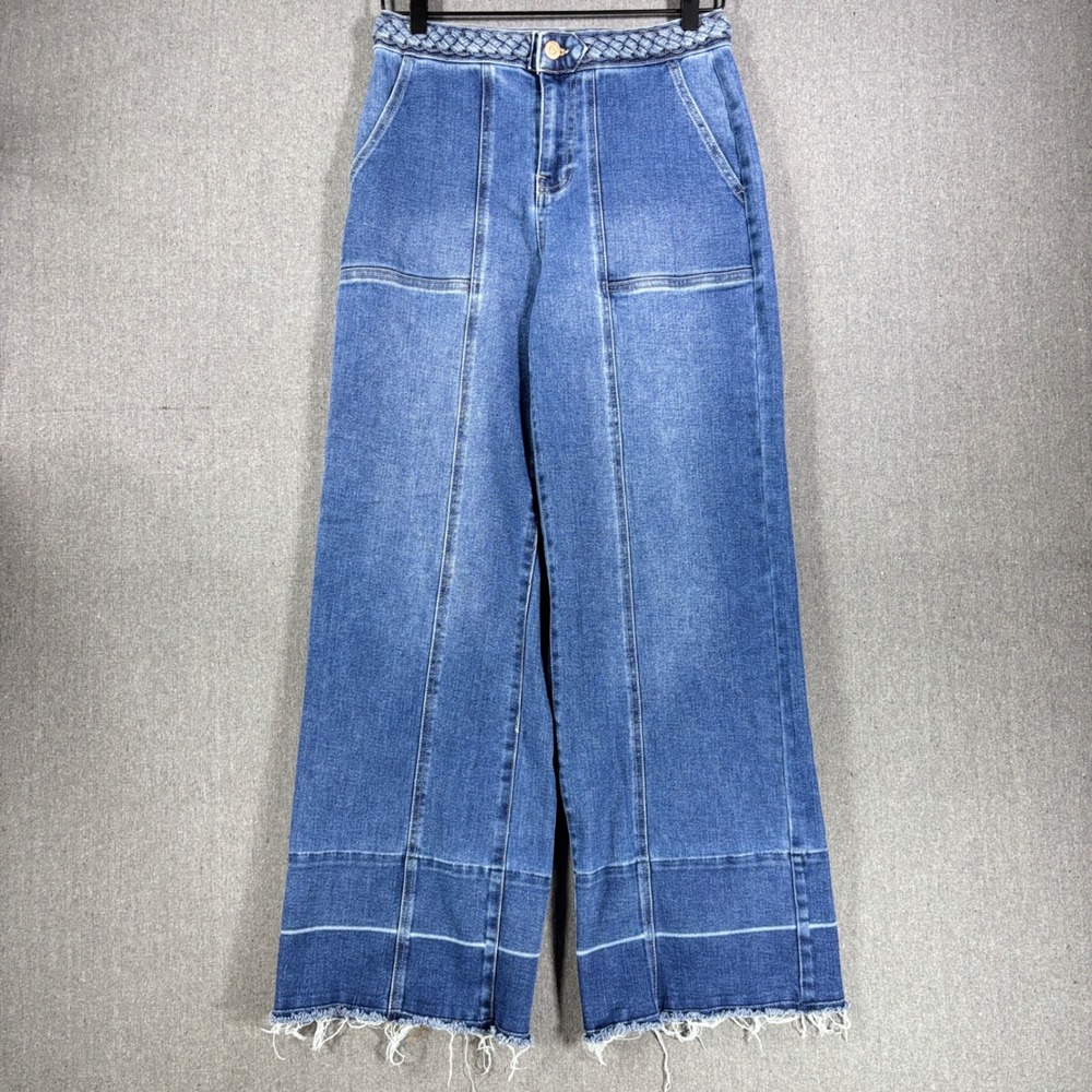 Express Womens High Rise Wide Leg Braided Waist Denim Jeans Blue Size 6